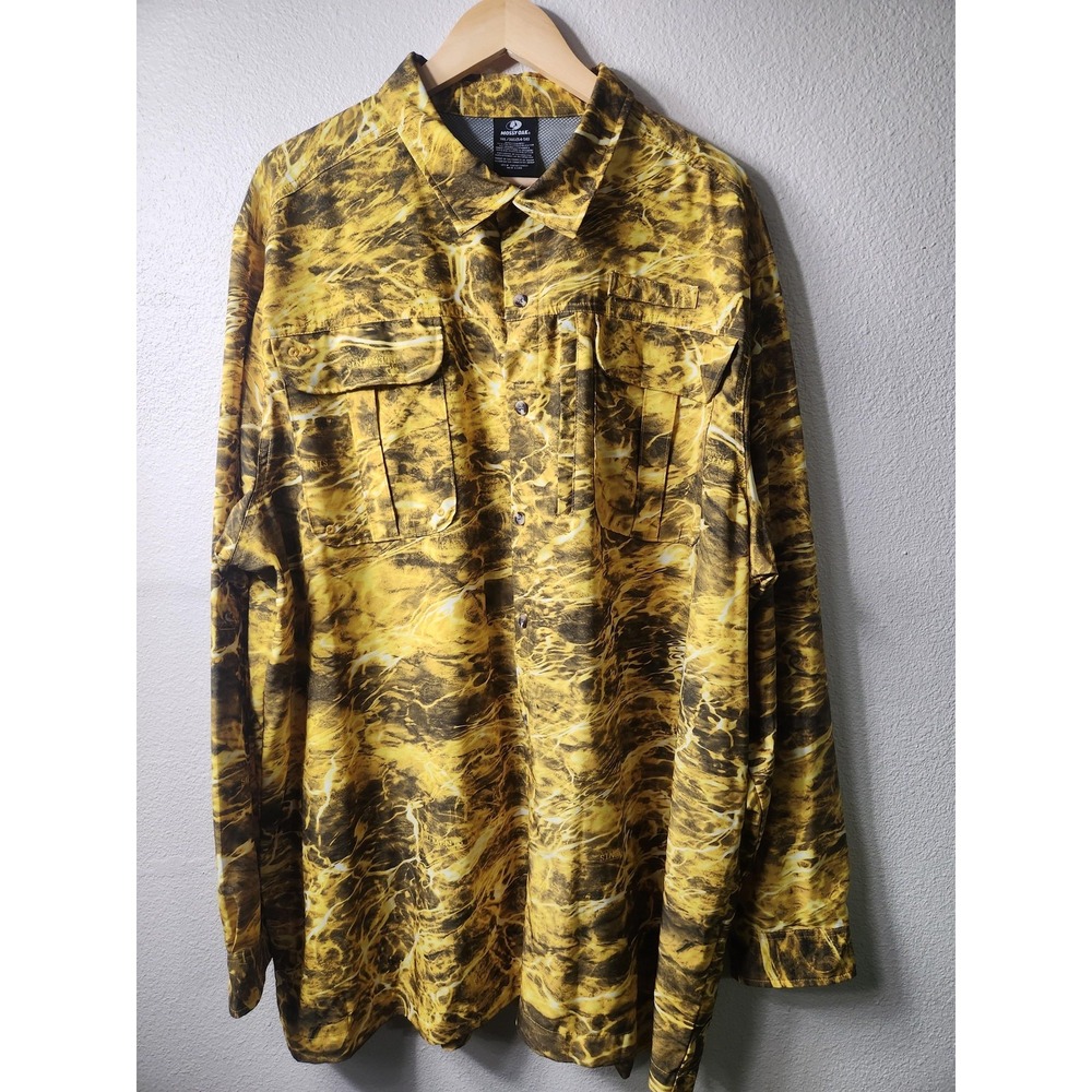 Mossy Oak Shirt Mens 3XL Yellow Camo Long Sleeve‎ Button Up Fishing Outdoor